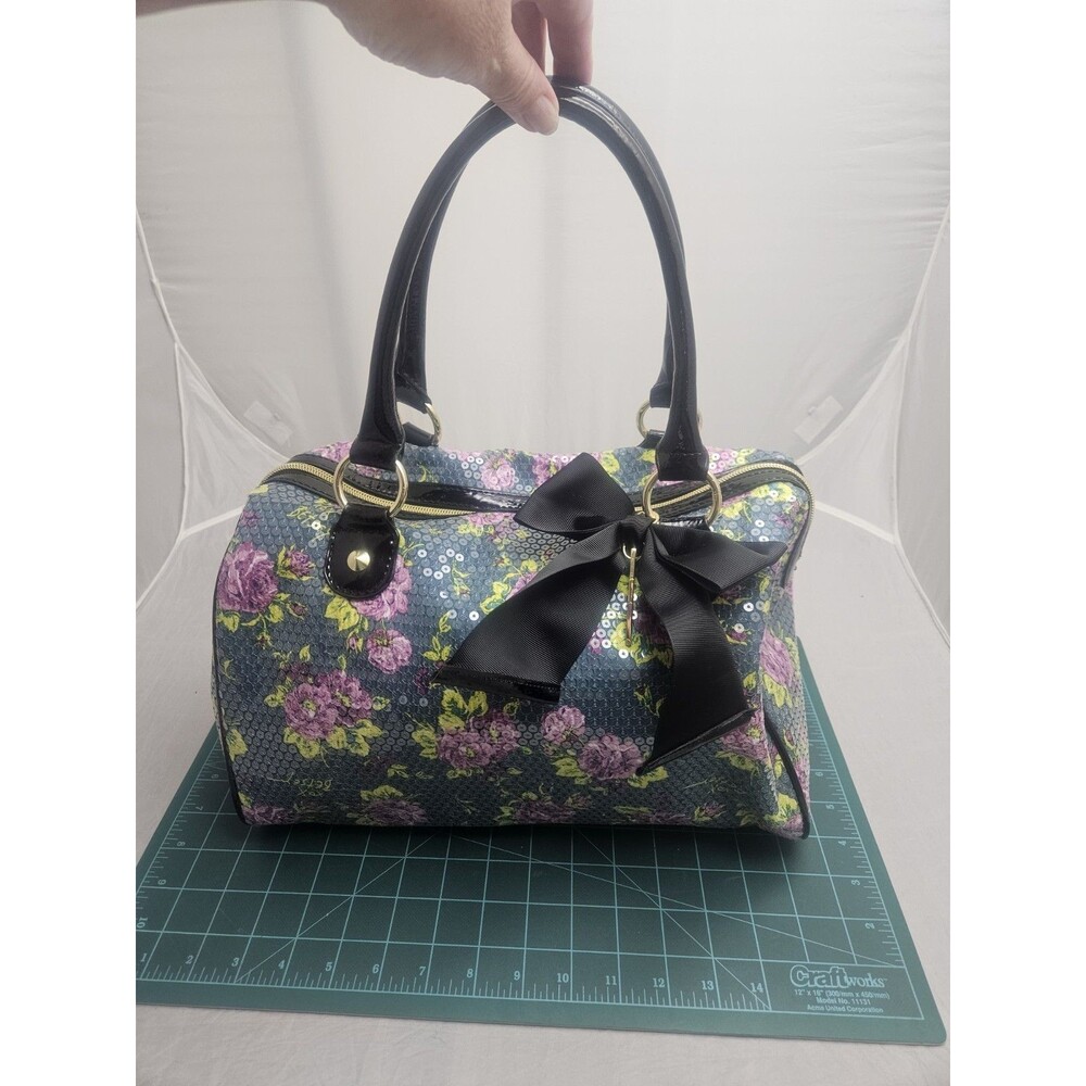 Betsey Johnson Bag Purple Roses Handbag Purse with Sequin Allover